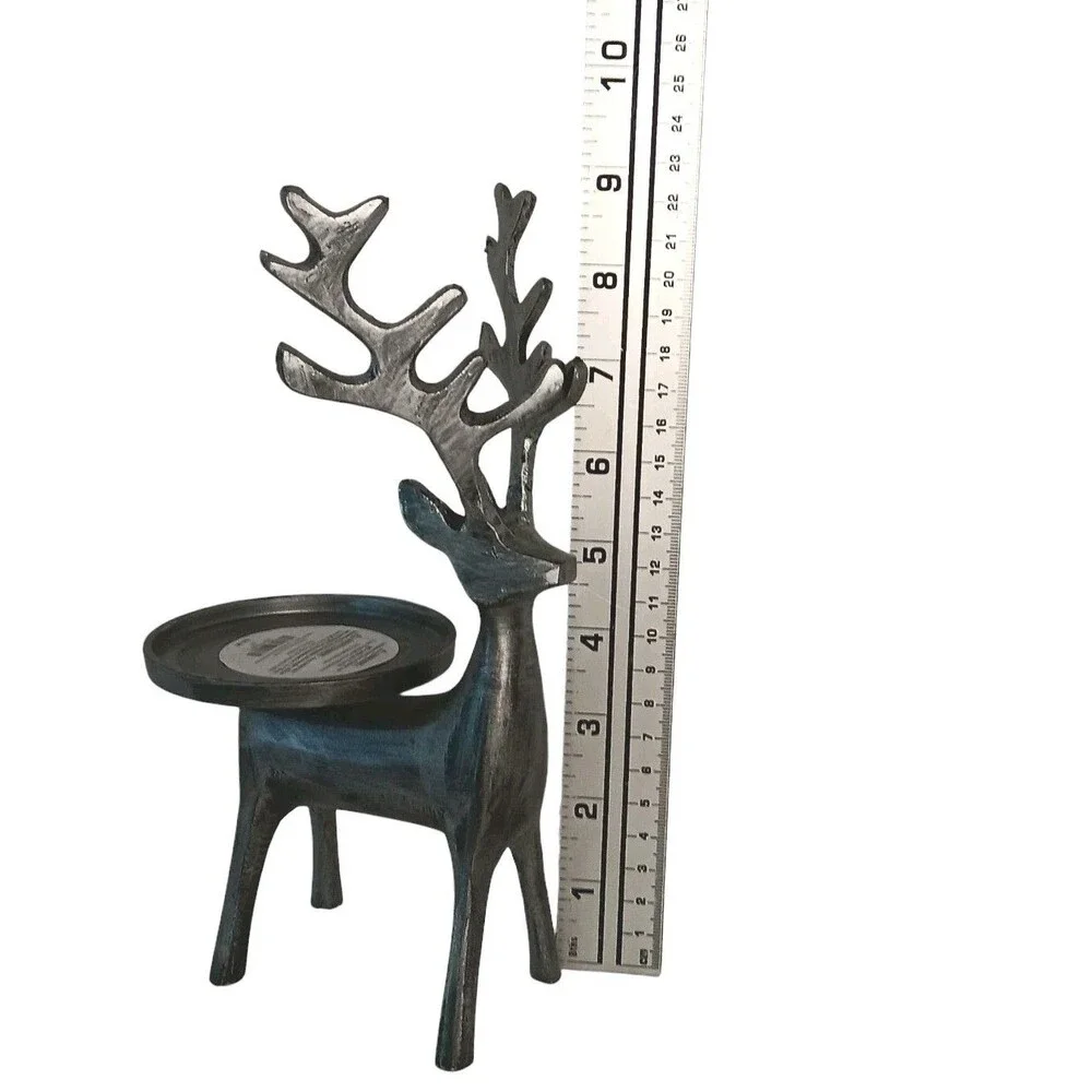 2 Silver Metal Deer Pillar Candle Holders By Pier 1 Reindeer Christmas Holiday